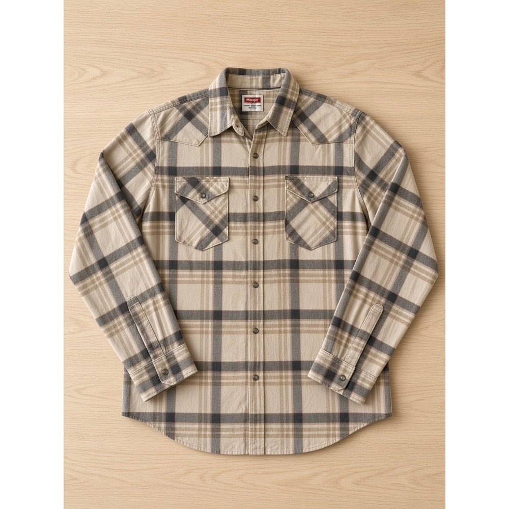 Wrangler Mens Tan Black Plaid Western Long Sleeve Button Down Shirt Large